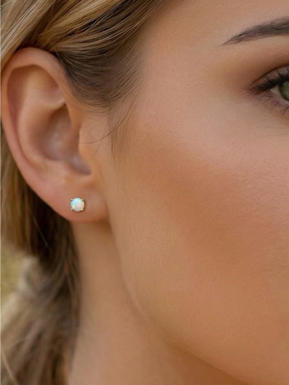White Opalescent Round Stud Earrings - Subtle Sparkle